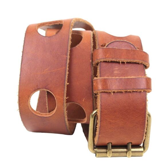 J.CREW TAN BROWN GENUINE LEATHER 1 3/4"Wd CUT OUT WOMEN'S BELT Sz S (M19 - Picture 1 of 13